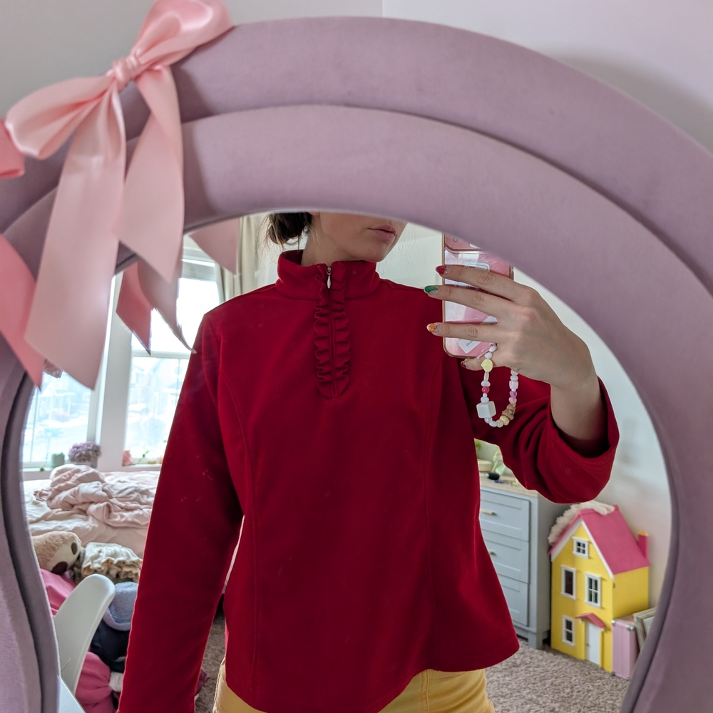 Vibrant Red Fleece Top With Ruffle Detail Size 1X